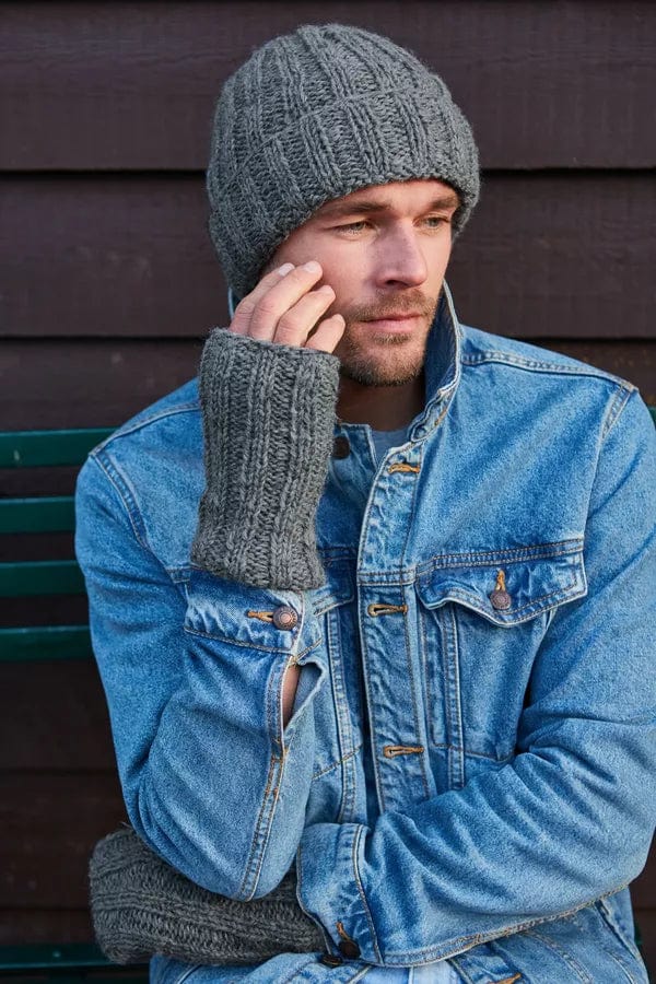 Pachamama Mens Shetland Roll Back Beanie Grey , Fairtrade, Handmade. - Image 3