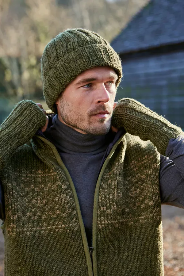 Pachamama Mens Shetland Wrist Warmers Moss , Handknitted , Fairtrade - Image 3