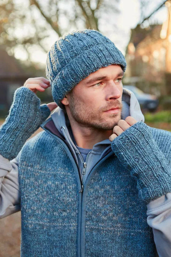 Pachamama Mens Shetland Wrist Warmers Steel , Handknitted , Fairtrade - Image 2