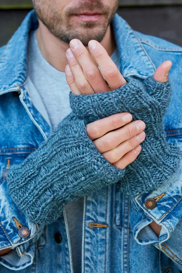Pachamama Mens Shetland Wrist Warmers Steel , Handknitted , Fairtrade - Image 4
