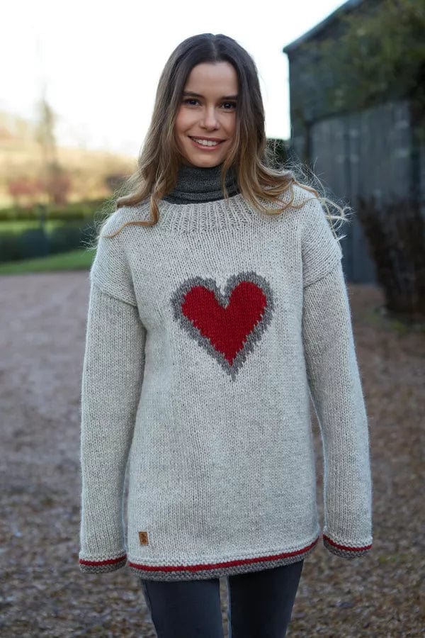 Pachamama Womens Oatmeal Heart Sweater Jumper, Hand Knitted, Fair Trade - Image 2