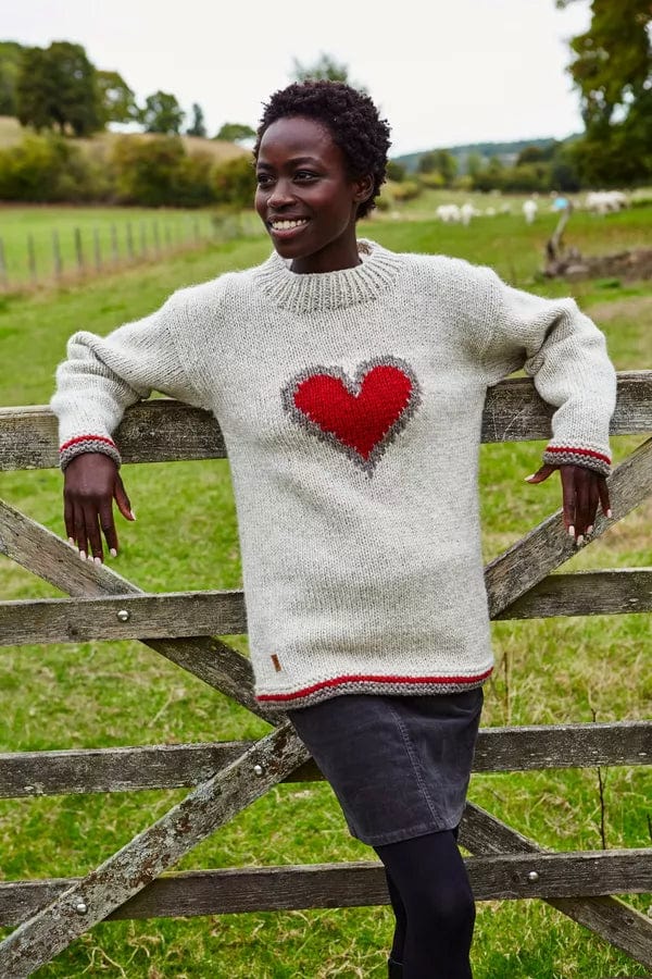 Pachamama Womens Oatmeal Heart Sweater Jumper, Hand Knitted, Fair Trade - Image 5