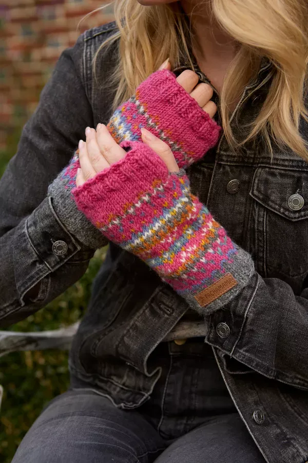 Pachamama Pink Iona Handwarmer , Handknitted , Fairtrade - Image 6