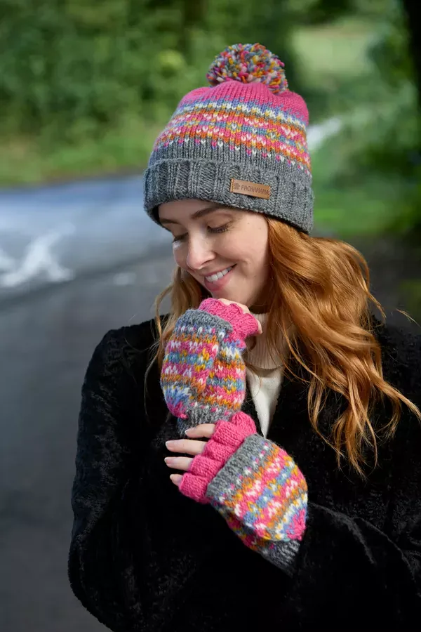 Pachamama Pink Iona Rollback Bobble Beanie , Handknitted , Fairtrade - Image 5