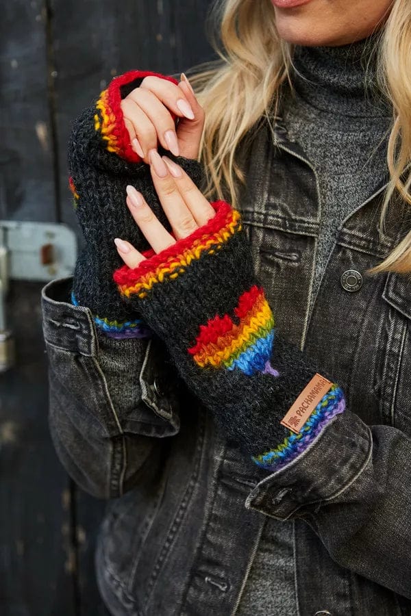 Pachamama Rainbow Heart Handwarmer Charcoal , Womens Handmade, Fairtrade - Image 3