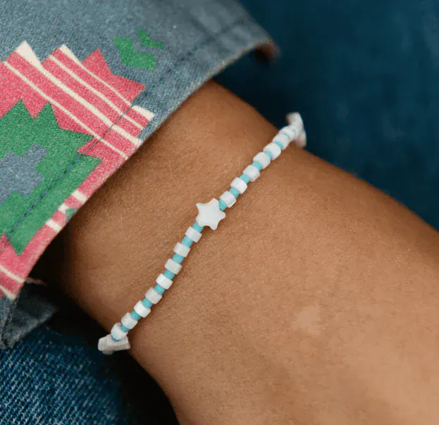 Pineapple Island Blue Glass and Mother of Pearl Star Charms Bracelet