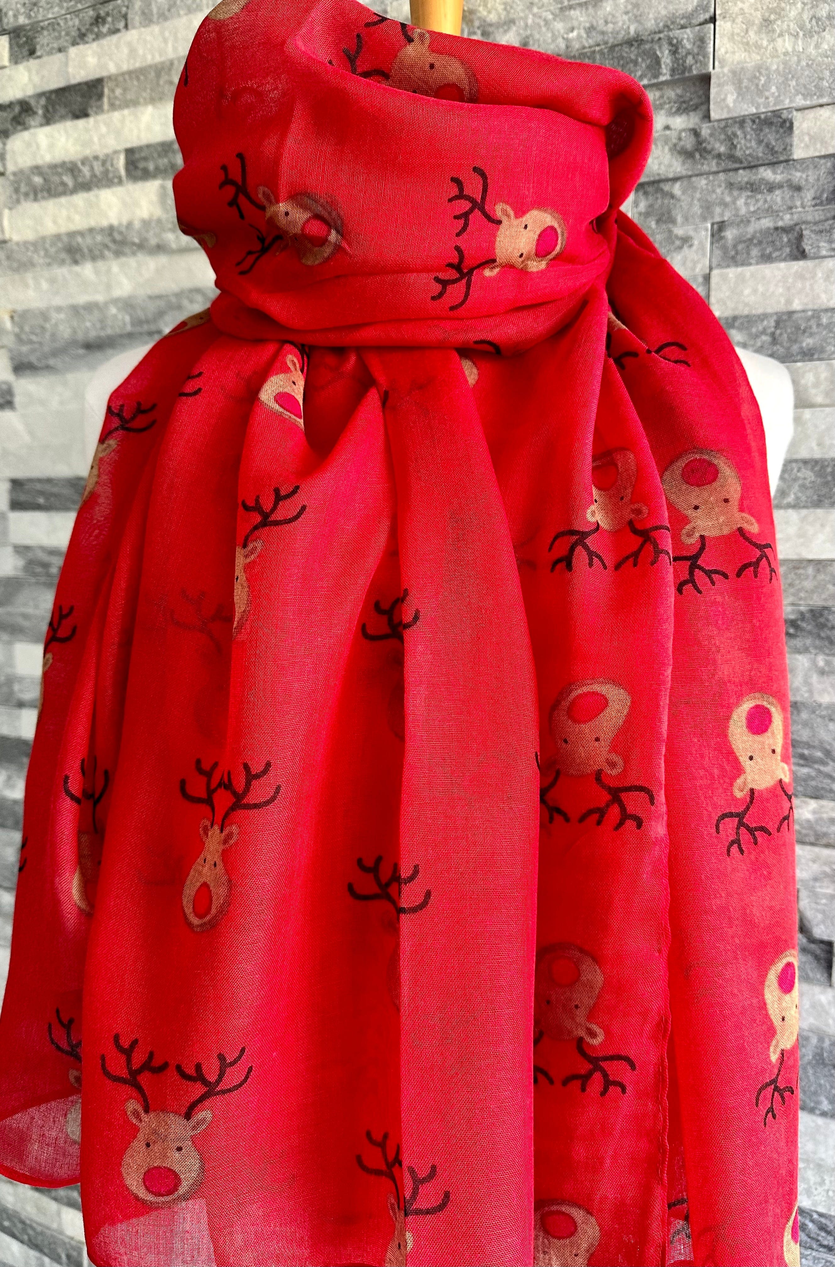Red Nose Reindeer Christmas Lightweight Scarf available in 4 Colours . - Image 7