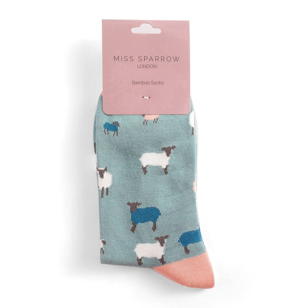Sheep Family Design Bamboo Socks Ladies Miss Sparrow Duck Egg - Image 2