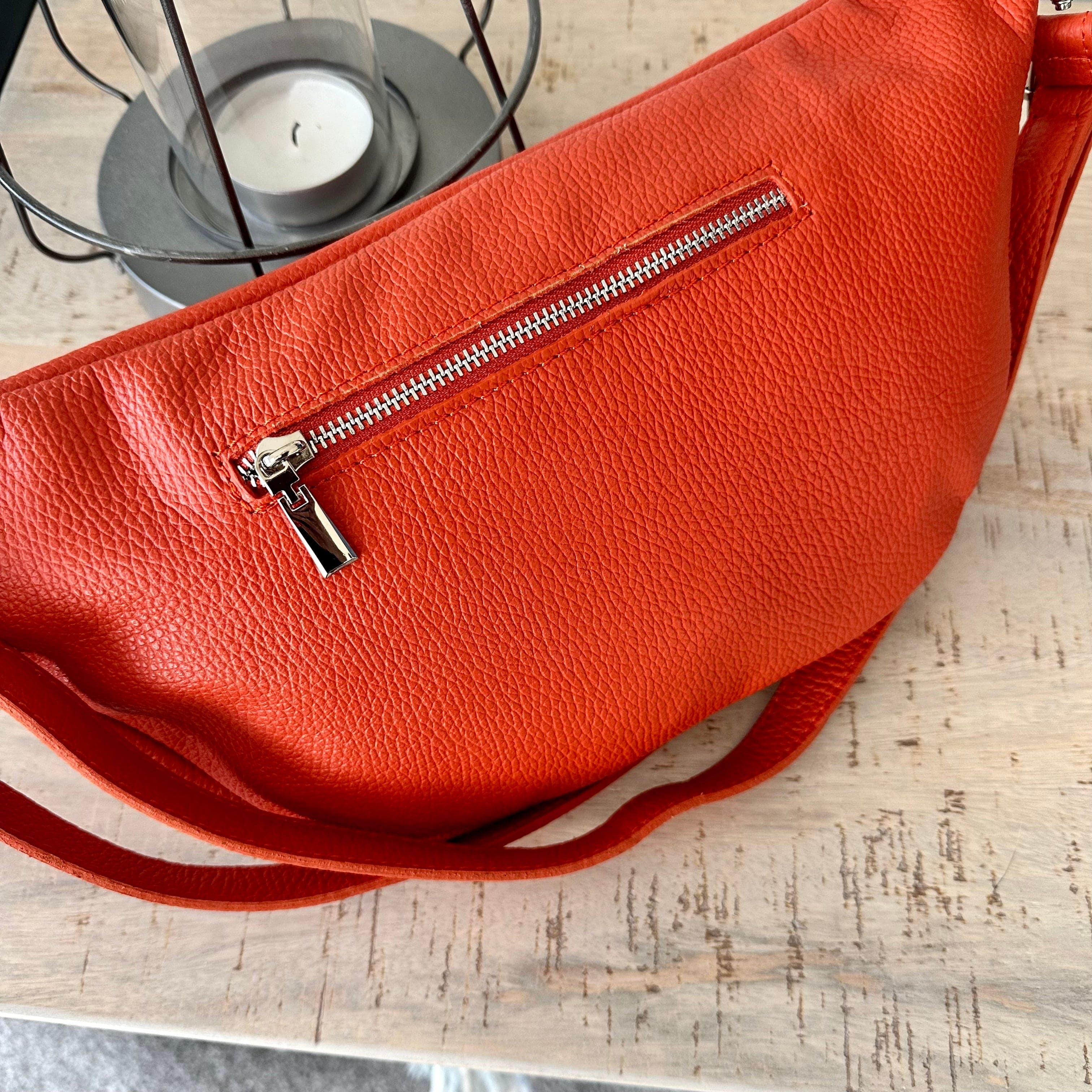 Orange Italian Leather Sling Bag / Chest Bag - Image 3