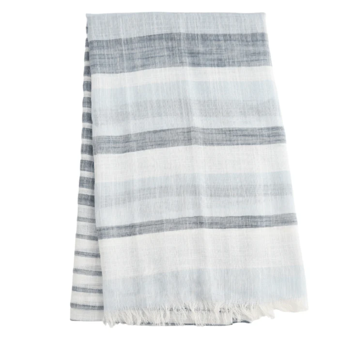White and Blue Stripe Lightweight Scarf - Image 3
