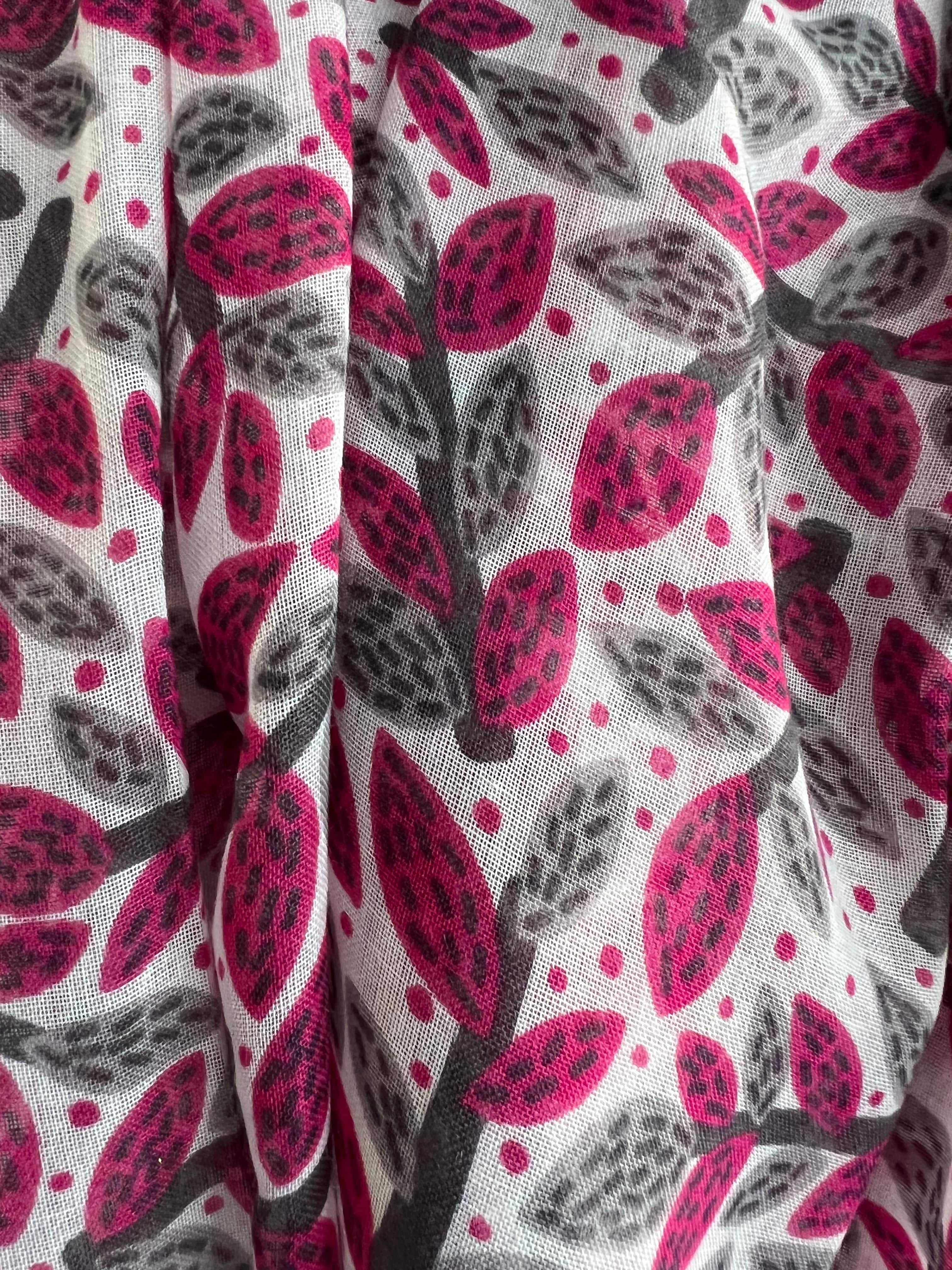 White & Pink Leaves & Branches Scarf - Image 3