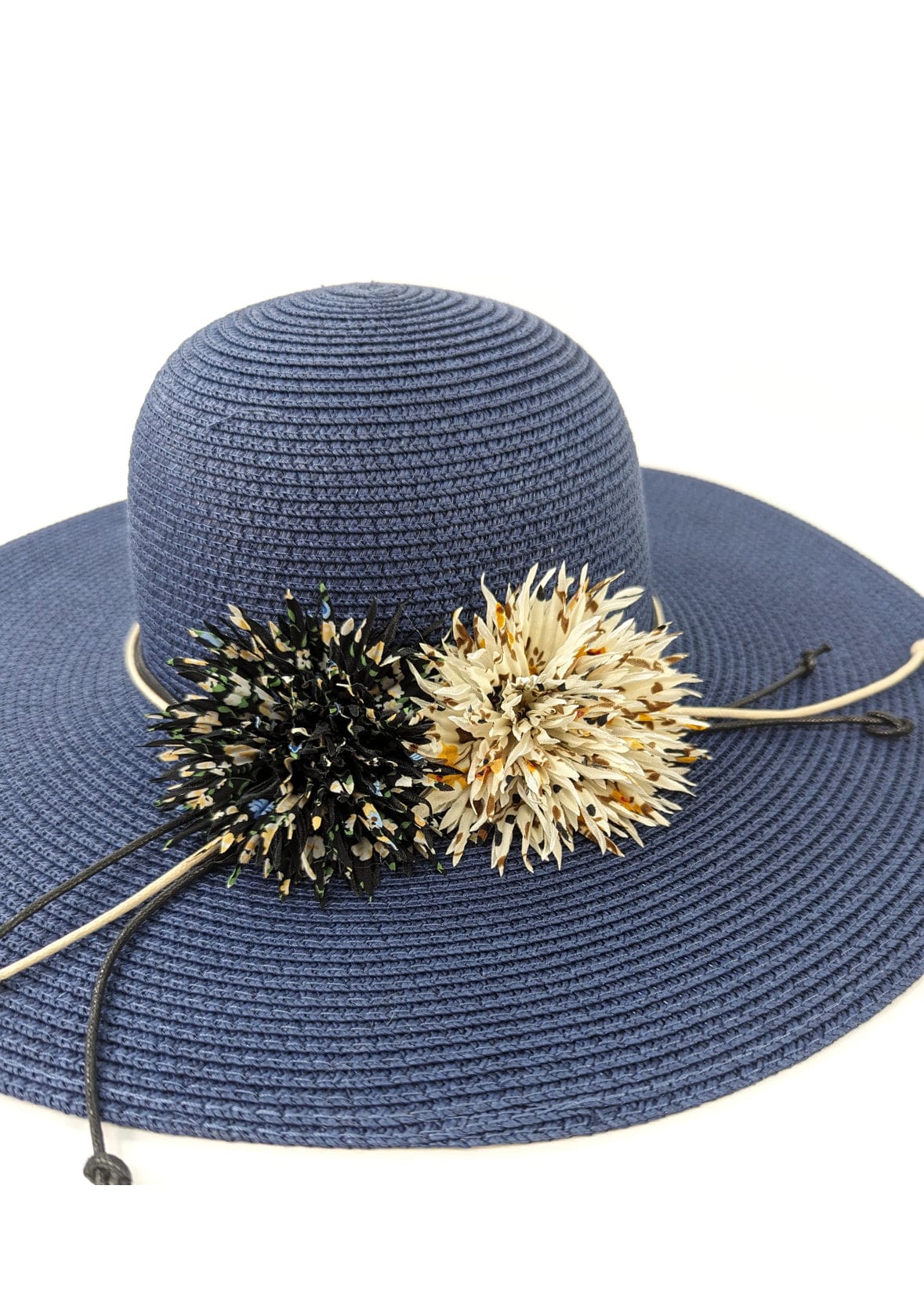 Wide Brim Blooming Flowers Foldable , Packable Navy Blue Sun Hat - Image 2